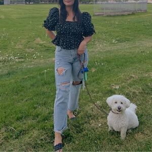 Black Floral Printed Puff Sleeve Blouse